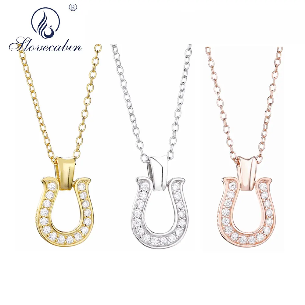 

Slovecabin 2019 Horseshoes Pendant Necklace Long Chain Gold 925 Sterling Silver Japan AAA CZTop Quality Men Crystal Jewelry