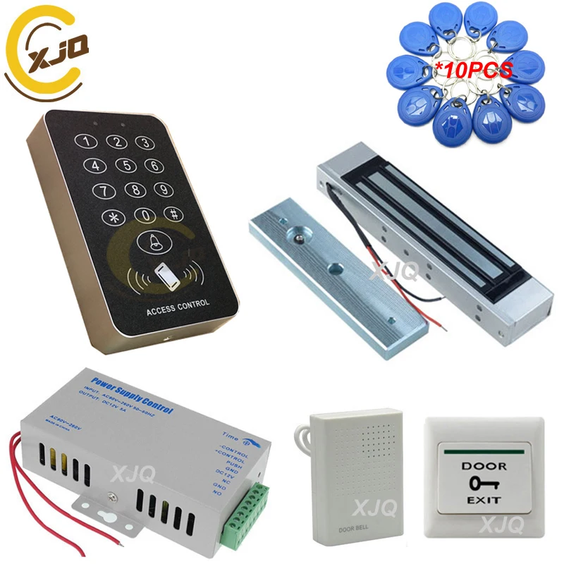 XJQ RFID Клавиатура система контроля допуска к двери комплект Электрический магнитный электронный дверной замок+ блок питания+ 10 шт брелоков полный комплект