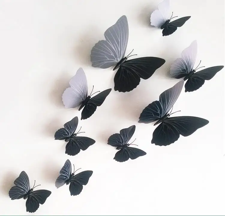 ПВХ наклейки в виде бабочек 12 шт./лот 3D на стену домашний декор для детской
