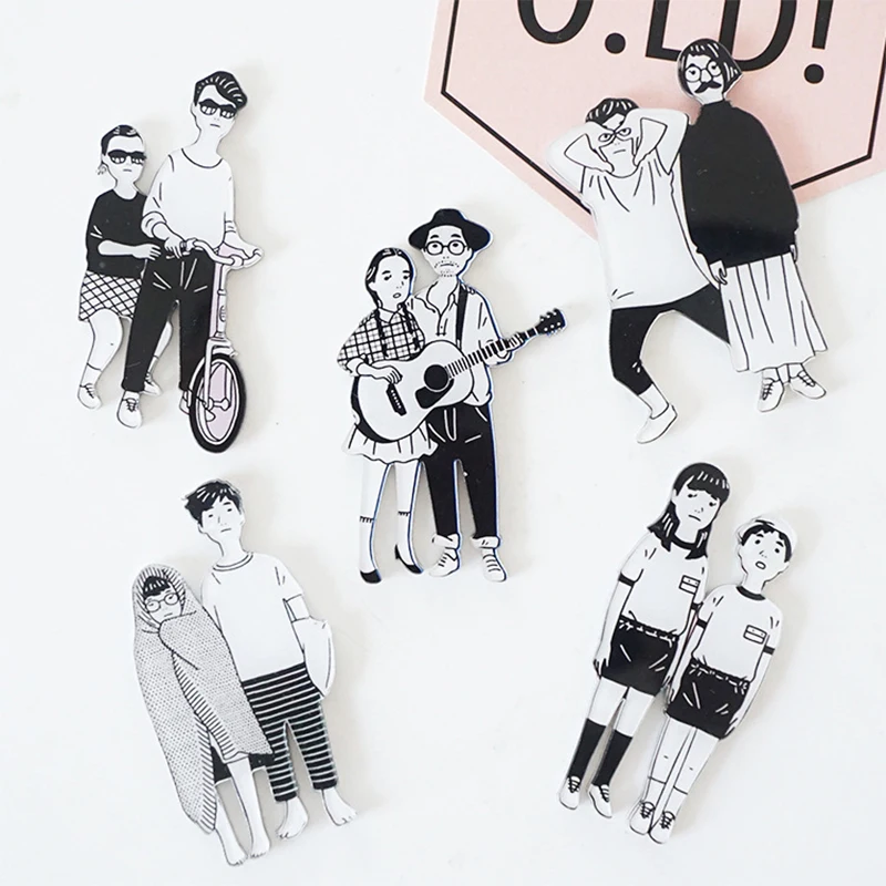 Забавные акриловые Значки для одежды, брошь для влюбленных, черно-белые, 1 шт. Забавные акриловые Значки для одежды, брошь для влюбленных, черно-белые, 1 шт.