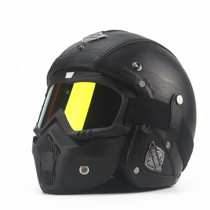 Шлем мотоциклетный кожаный с открытым лицом 3/4|helmet open|vintage motorcycle helmetsharley helmet |