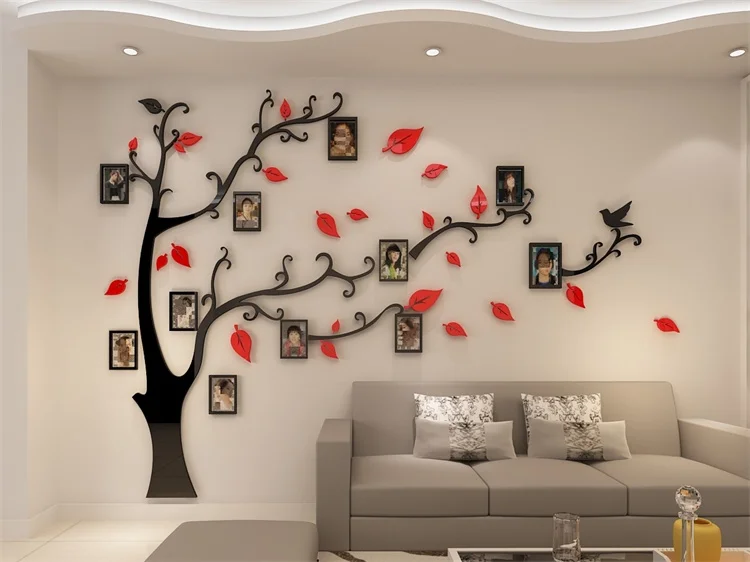 Наклейка на стену s Tree фоторамка наклейка DIY зеркальная Настенная Наклейка украшение дома гостиная спальня плакат ТВ фон Настенный декор - Цвет: Red Leaf  Left