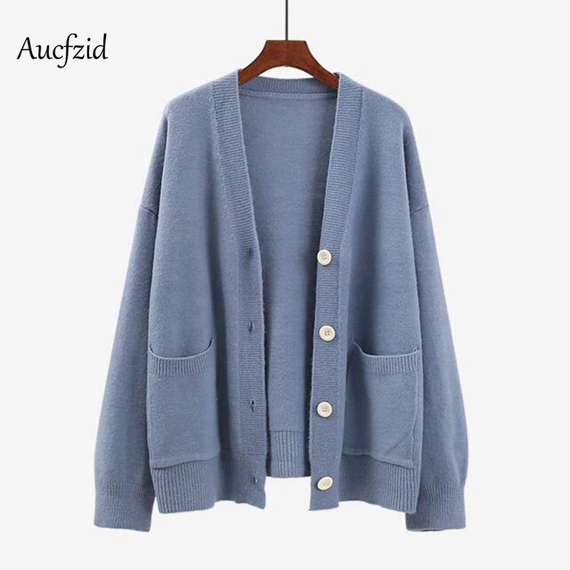Aucfzid Autumn Cardigan Sweater Women Slim Casual Knitted Winter Pocket Long Sleeve Oversize Coat A234 |