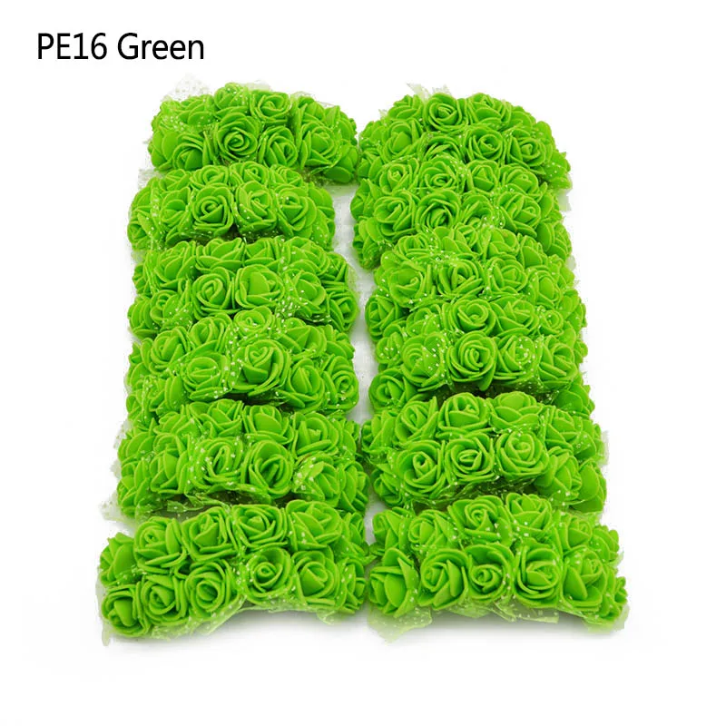 PE16 green 144 шт./лот, 2 см, мини искусственный Шелковый цветок, ПЭ пена, роза, Свадебный букет невесты ручной работы, сделай сам, венок, товары для дома, вечерние украшения - Цвет: PE16 green