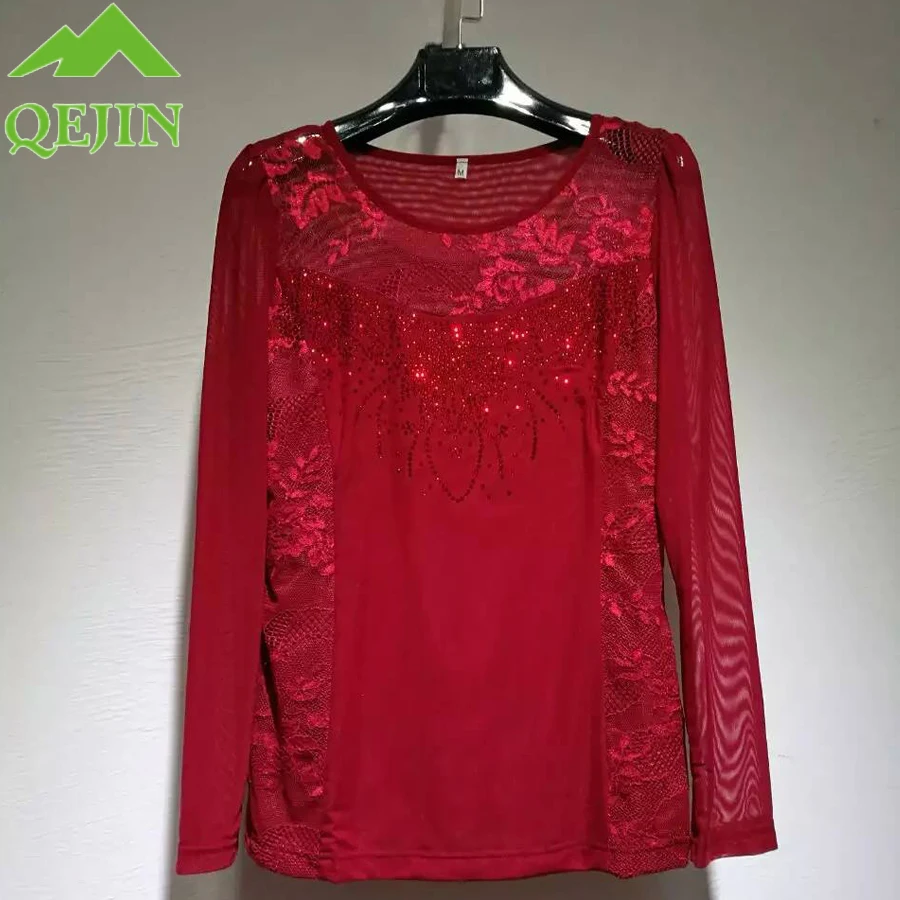 

Lace shirt Flower embroidery women T-shirt lady tops winter fashion chiffon long sleeve sexy elegant women tops plus size 4XL