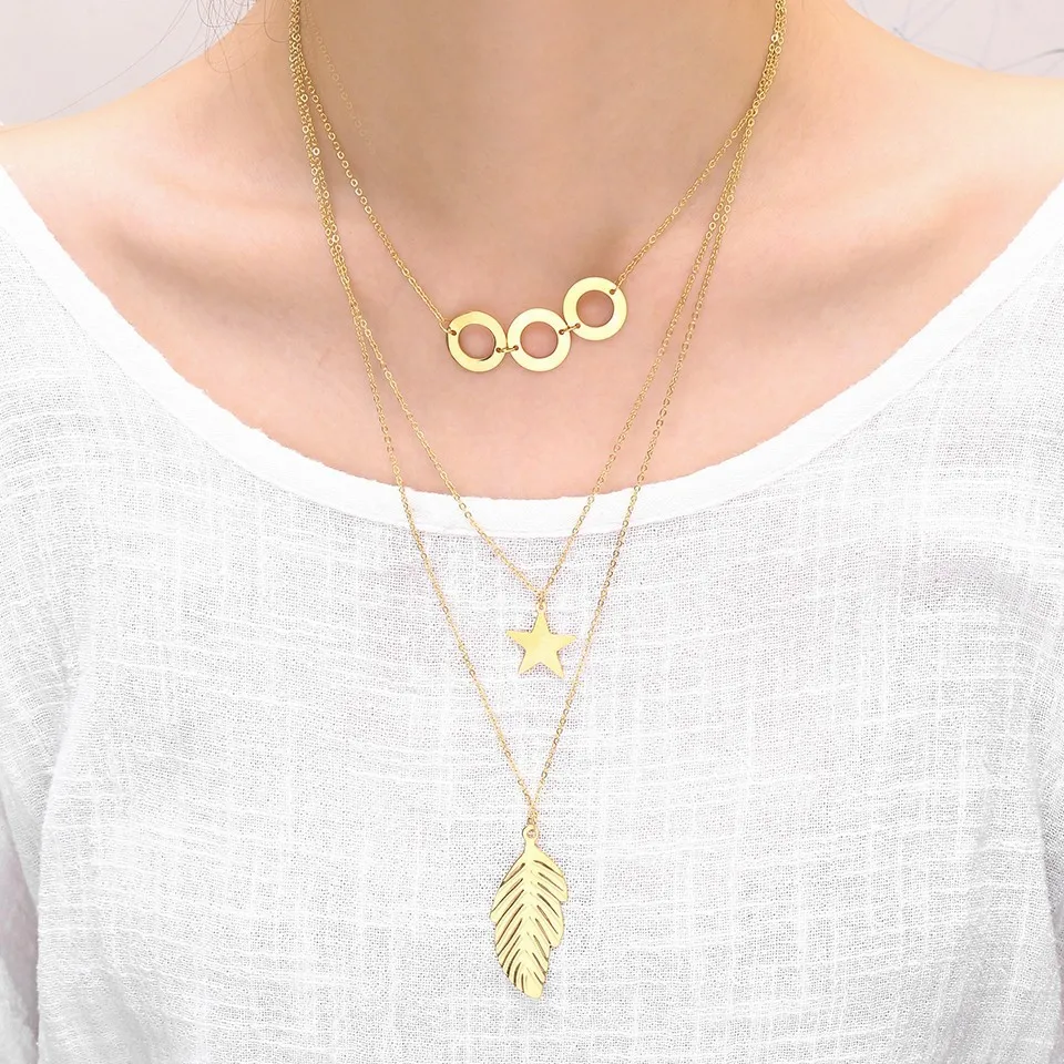 RIR уникальное трехслойное многослойное ожерелье для женщин Bijoux Femme колье массивное ожерелье с подвеской Длинная цепочка ожерелье s