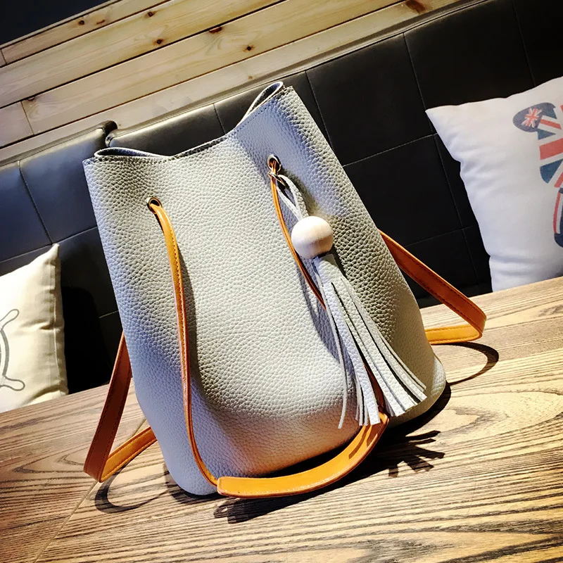 Свежие Кисточкой Женщины Сумка Ведро Плече Сумки Твердые Большая Большой