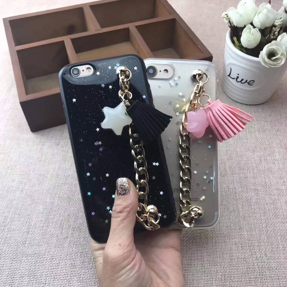 KMAX чехол для телефона цепь мягкий Blingbling Любовь Сердце силикон iPhone 6 S 7 8 Plus