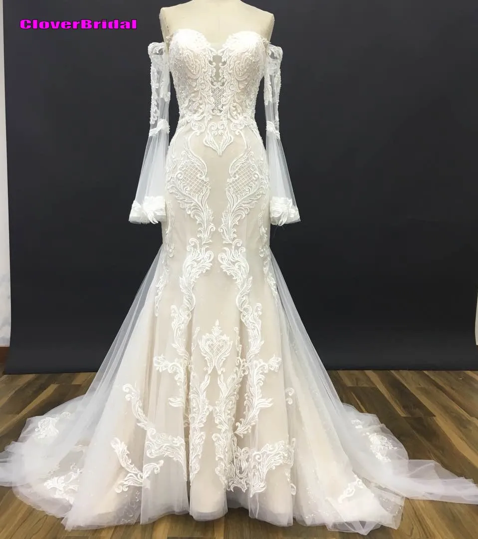 CloverBridal высокое качество 2017 популярное платье русалка 3D кружева полные рукава в