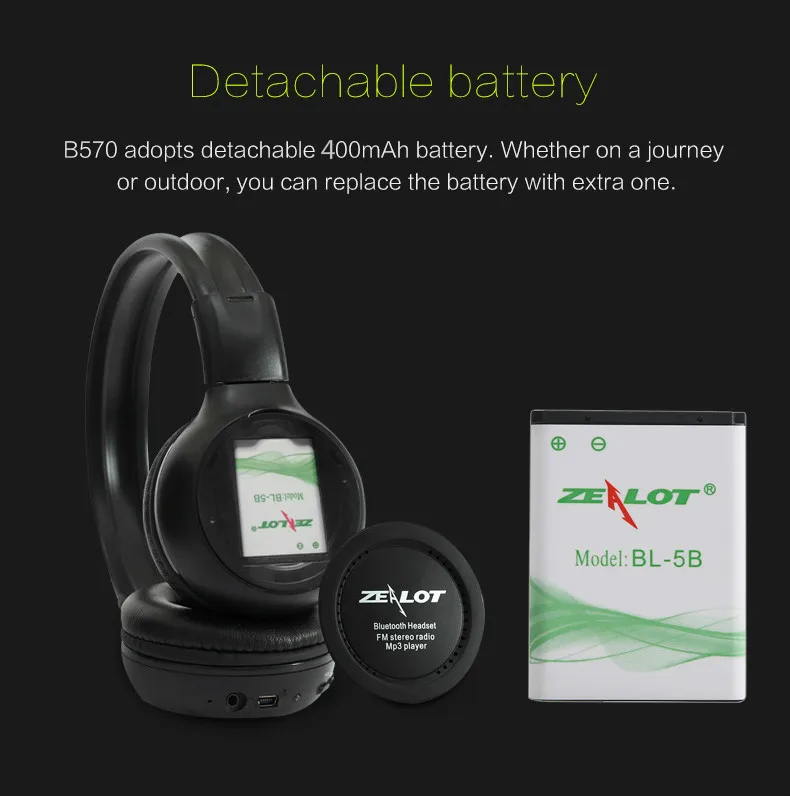 ZEALOT B570 стерео Bluetooth Беспроводные наушники с микрофоном гарнитура с fm-радио для iPhone samsung Поддержка TF карты