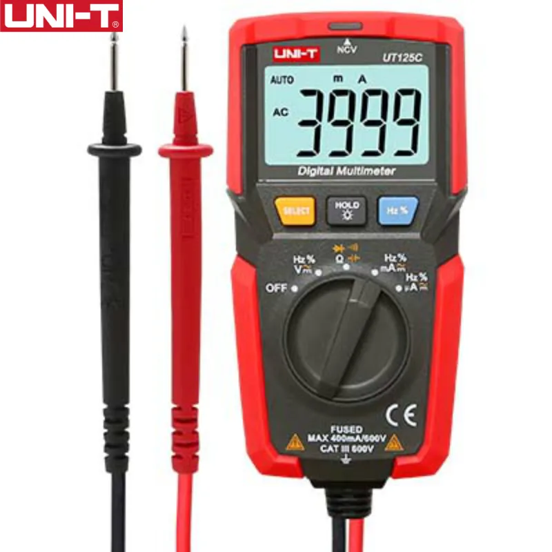 

Цифровой мультиметр UNI-T UT125C карманного размера, резистор, конденсатор, частоты, диод, NCV, тест, оригинальный