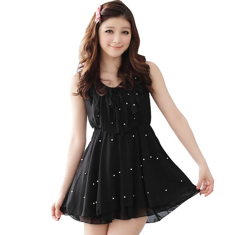 jk2.yy 2017 Casual A-line Solid Sleeveless Ruffles Above Knee MIni Dress Empire O-Neck Korean version was thin vest dress | Женская