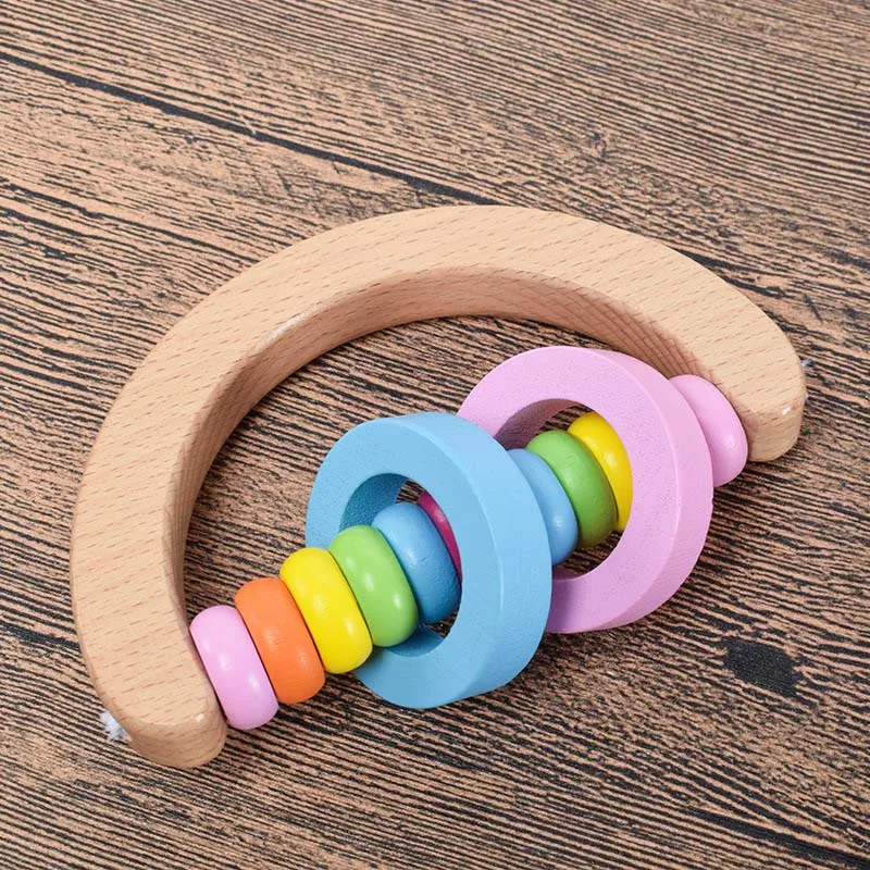 Semicircular rattle Деревянные детские игрушки-погремушки детская кровать ручной Колокольчик погремушка игрушка красочный колокольчик музыкальный образовательный инструмент для малышей погремушки игрушки подарки - Цвет: Semicircular rattle