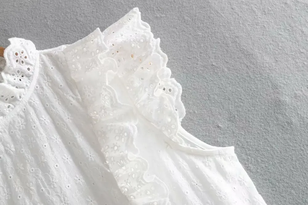2019 za для женщин летние блузки малышек женский деревенский ажурный embroideried Топ