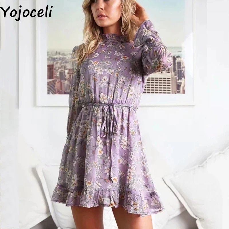 Yojoceli короткое платье с рюшами и цветочным принтом женские осенние элегантные