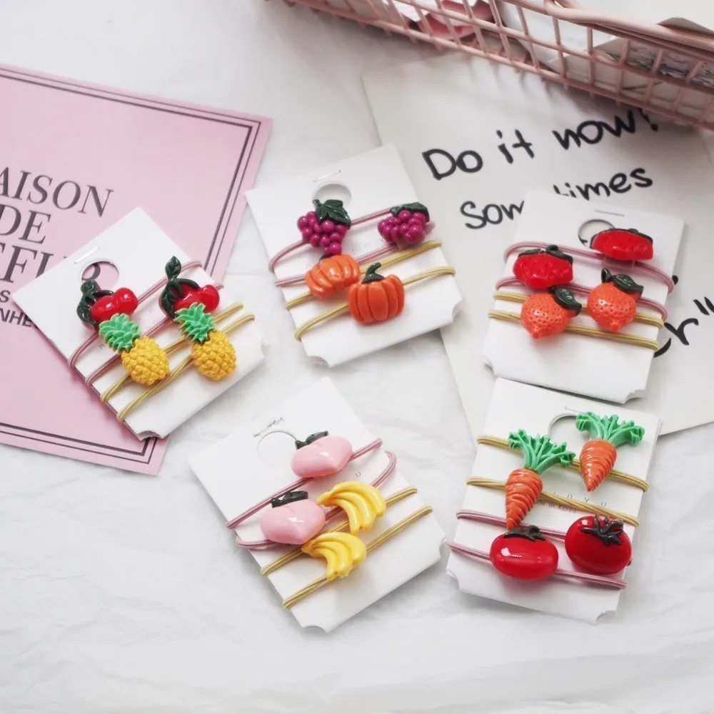 4 шт. милые Мультяшные Овощи фрукты эластичные детские ленты для волос аксессуары