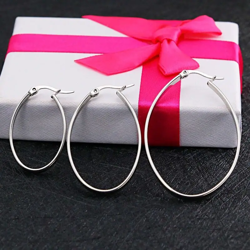 Wholesale Jewelry -(3pairs/Lot) Titanium steel Smooth Oval Circle Hoop Earrings For Women Fashion Gold Color 3 Size | Украшения и