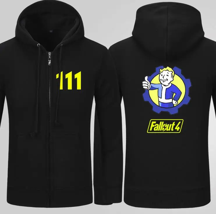 Мужские повседневные игры Fallout 4 толстовки печать узор черный синий хлопок молния кардиган кофты пальто Высокое качество
