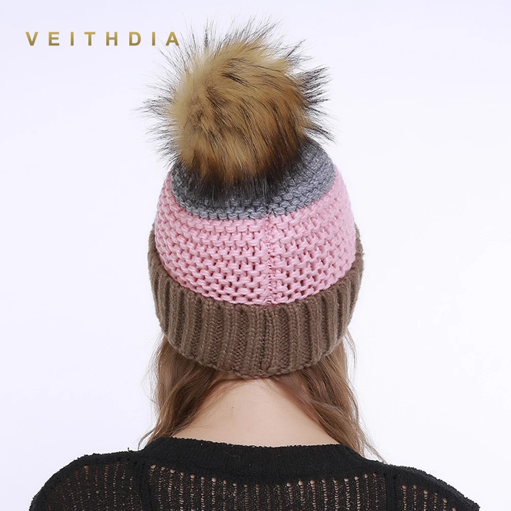 Женская зимняя шапка VEITHDIA из искусственного меха вязаная Теплая Лыжная Шапка