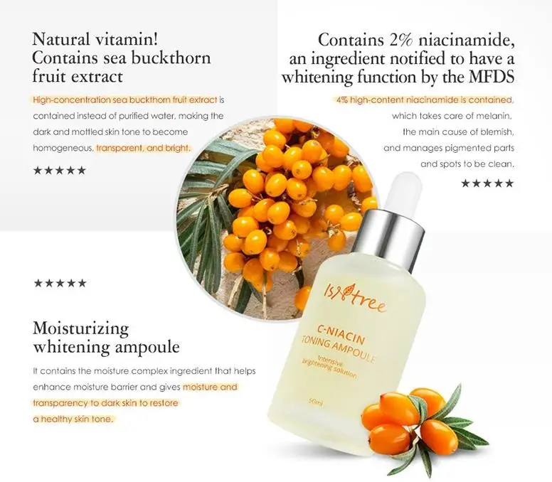 Isntree C Niacin Тонизирующая ампула 50 мл отбеливающий крем Увлажняющая сыворотка для