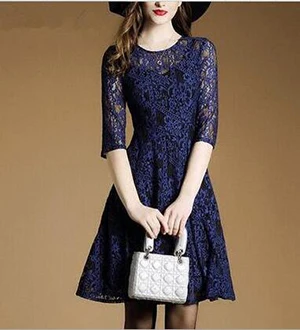 Женский Вмс 100% кружева Половина Рукава О Образным Вырезом Воротник Длиной До