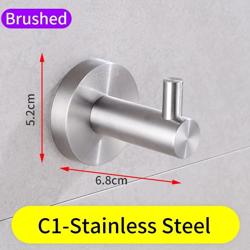 C1-Brushed Крючки для пальто, настенные двойные крючки для халатов, крючки для ванной из нержавеющей стали, крючки для полотенец, сумка для ключей, вешалка для ванной комнаты - Цвет: C1-Brushed