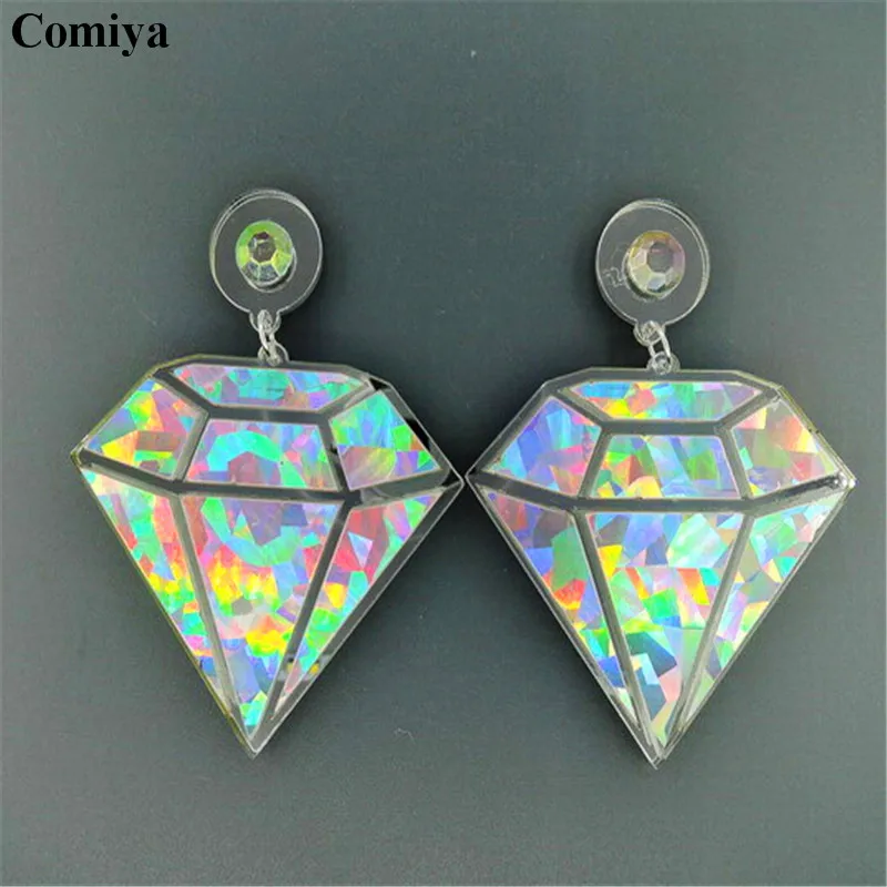 Большие флуоресцентные геометрические серьги Стразы массивная цепочка