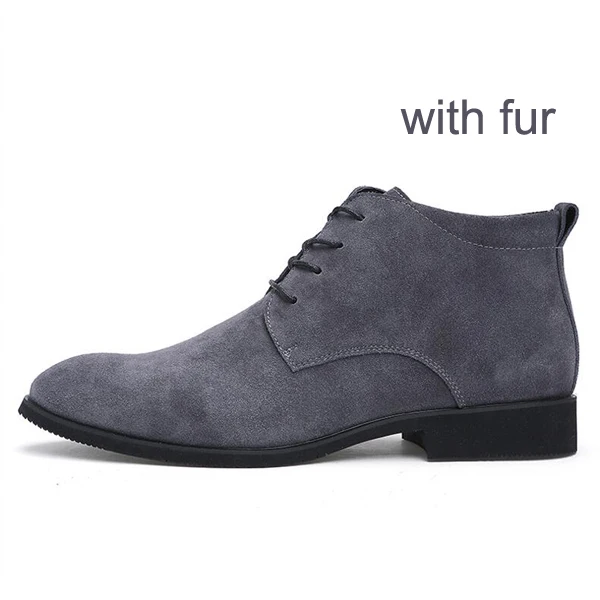 Gray with fur YIGER, новые мужские ботинки на шнуровке мужские кожаные рабочие ботинки в английском ретро стиле мужские ботинки-дезерты на шнуровке теплые зимние ботинки на меху, 0179 - Цвет: Gray with fur