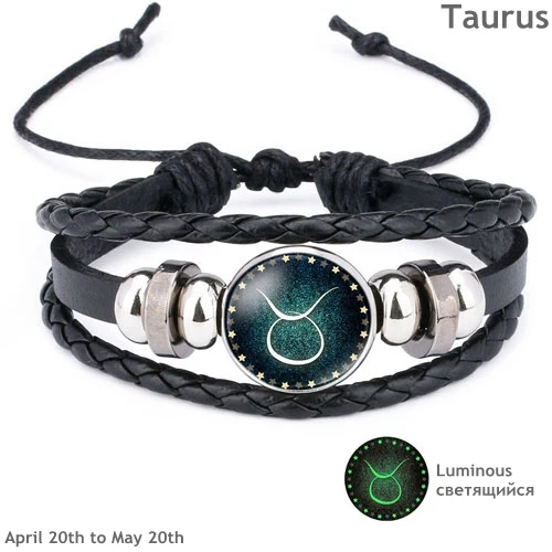Taurus Новинка 12 светящийся браслет созвездие, мужской кожаный браслет, браслеты с подвесками для мужчин, мальчиков, женщин, девочек, ювелирные изделия, аксессуары, подарки - Окраска металла: Taurus