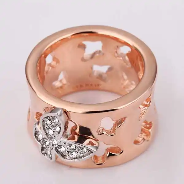 Free shipping 18K GP gold plated ring fashion jewelry nickel free copper rhinestone crystal rose golden SMTPR134 | Украшения и