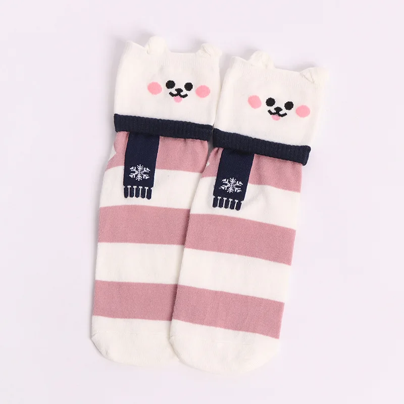 Теплый шарф женские носки хлопок осень 2018 модные Kawaii милые в полоску Harajuku розовые