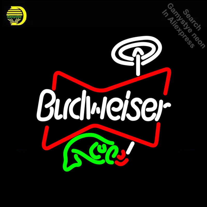 

Neon Sign for Budweise Fish Neon Bulbs sign handcraft Glass tube enseigne lumineuse Decorate Beer Wall Room signs made to order