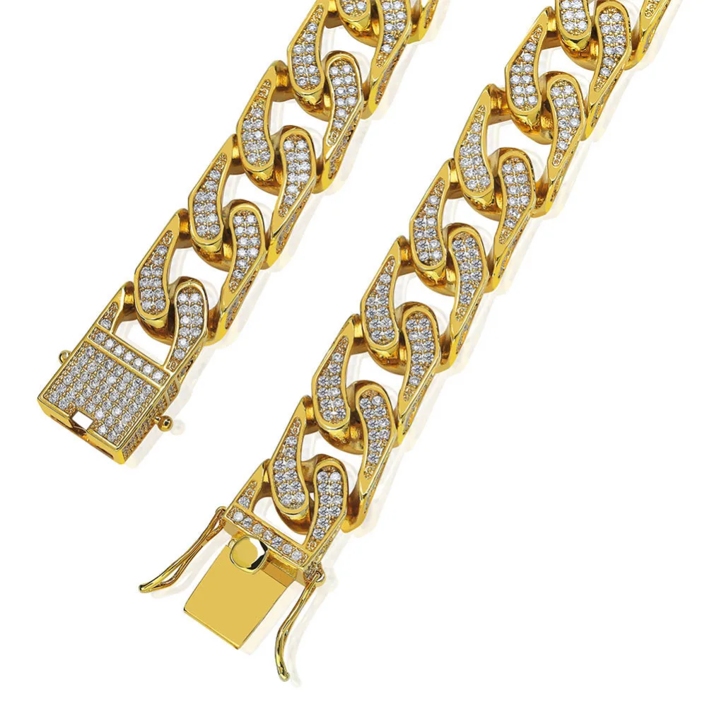 JINAO Hip Hop Jewelry 16mm Miami Cuban Chain Micro Pave Cubic Zirconia Necklace Full Iced Out Chain Gold Silver Bling Male Gifts