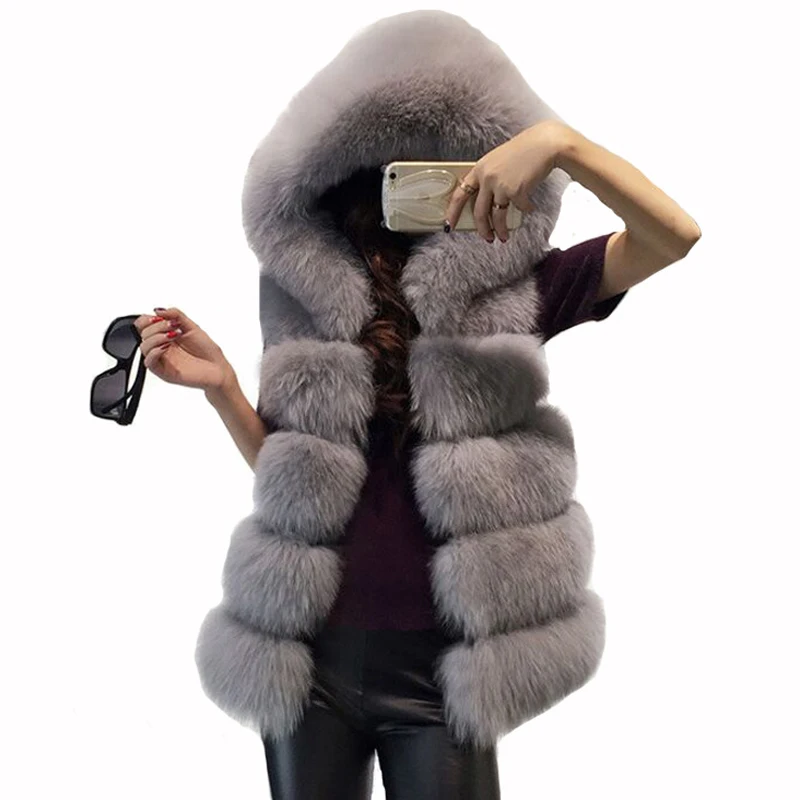 

Savabien Plus Size Women Faux Fur Vest Furry Hooded Fur Coat 2019 Winter Fashion Warm Fake Fox Fur Jacket Festival Streetwear
