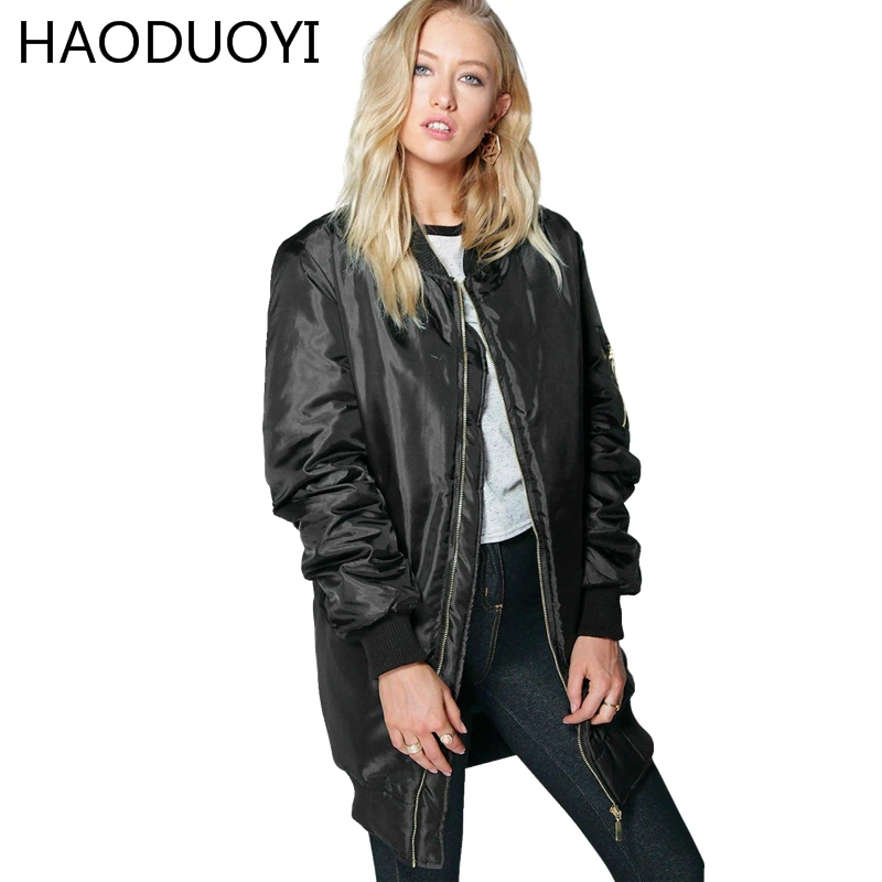 Haoduoyi зима Для женщин длинные Бейсбол куртка Модные свободные хлопковое Стеганое