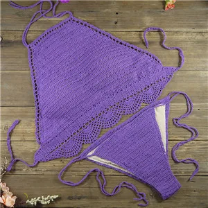 Purple 13 цветов, ручная работа, женский укороченный топ, стиль, пуш-ап, вязаное бикини, набор, подкладка, плавки, хлопок - Цвет: Purple