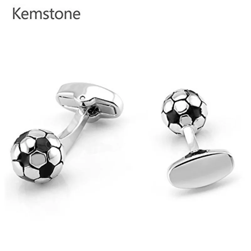 Kemstone Мода Серебряный цвет футбольный мяч круглый эмаль запонки мужское
