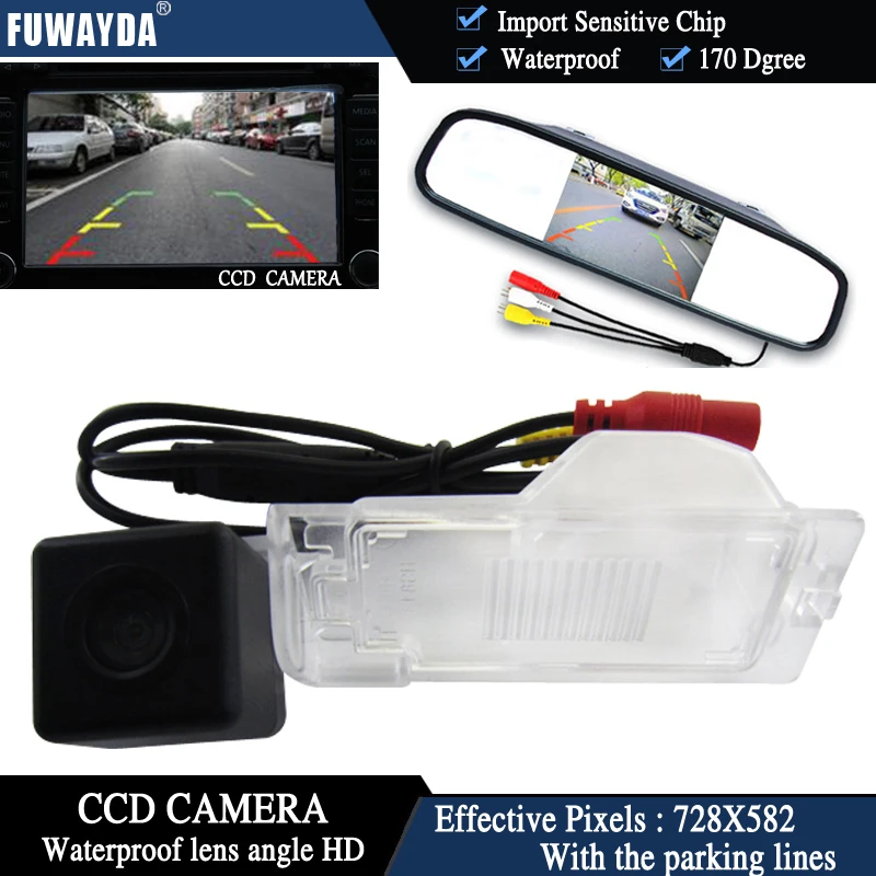 

FUWAYDA Color CCD Chip Car Chip Rear View Camera for Ford Edge Escape Mercury Mariner + 4.3 Inch rearview Mirror Monitor HD