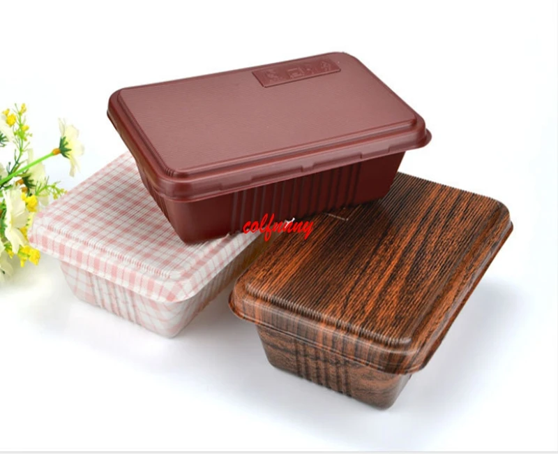 

300pcs/lot Creative Wood Grain Design Disposable Food Container Snack Packing Boxes Microwaveable PP Bento Box F051406