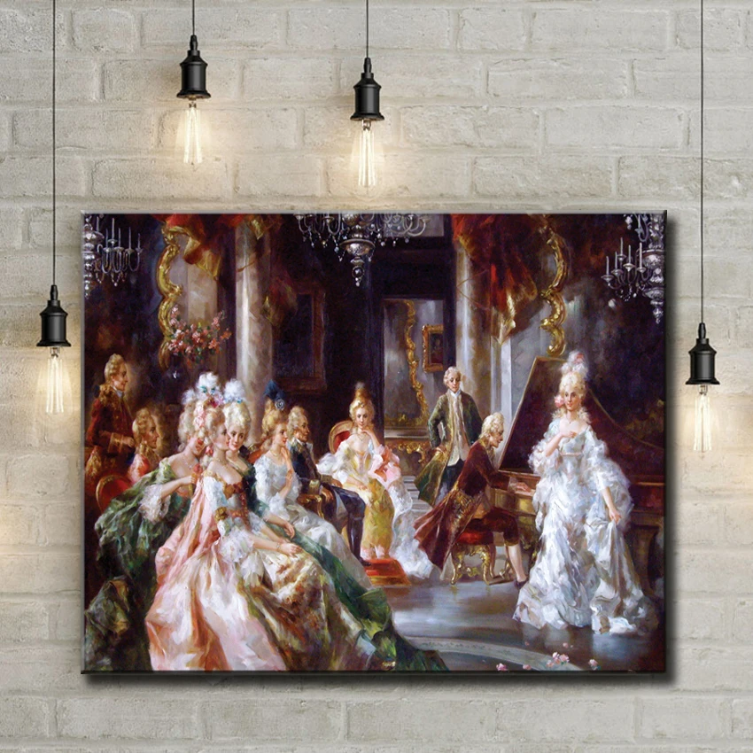 Классические фигурки королевского дворца, музыкальная игра, картина маслом, печать на холсте, напечатанная на холсте, украшение для стен, картина