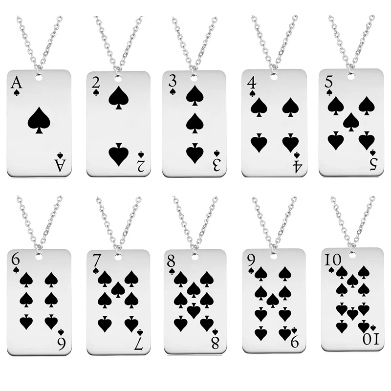 Spade игральные карты кулон ожерелье из нержавеющей стали на заказ Гравировка покер панк Спортивное ожерелье s женское мужское модное ювелирное изделие