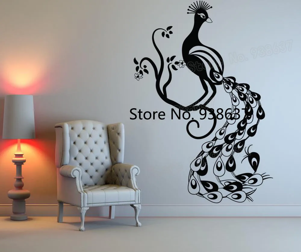 Peacock Vinyl Wall Stickers Home Decor Living Room Animal Decals House Decorate Removable Art Sticker Wallpaper Mural ZB521 | Дом и сад