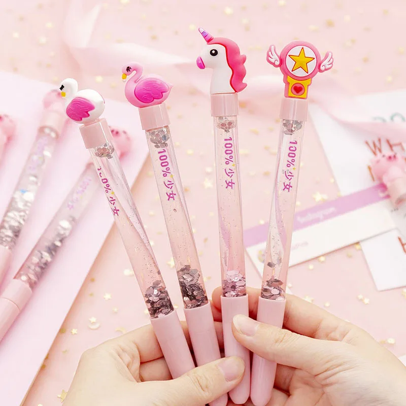 1 шт. милый Единорог гелевая ручка в виде фламинго Kawaii с блестками песком жидким