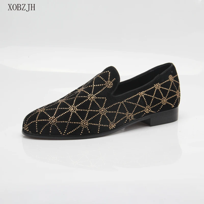 

Italian Mens wedding Loafers Luxury Dress red bottom Shoes Genuine Leather Designer Rhinestone Shoes Men High Quality Man Shoes