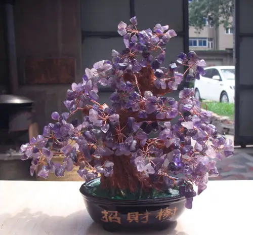 Натуральный Аметист кварц драгоценный камень дерево рейки лечение|gemston|tree lengthtree
