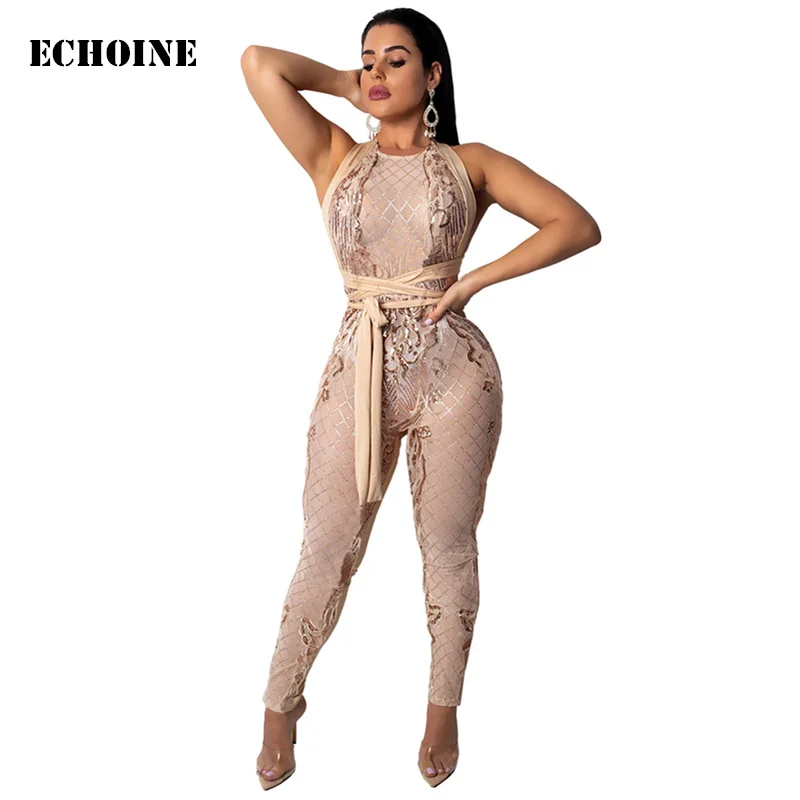 Женский кружевной сетчатый комбинезон облегающий прозрачный клубный костюм с
