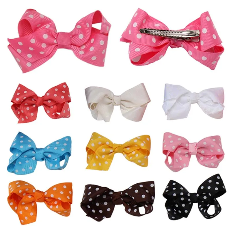 Модные красочные милые заколки для волос в горошек с бантом маленьких девочек