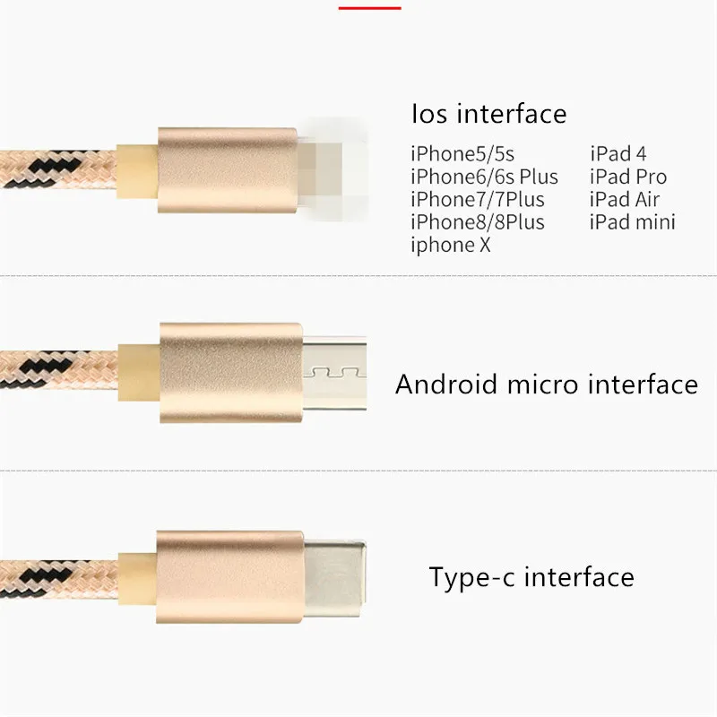 3 в 1 USB зарядное устройство кабель для iPhone X 8 7 6 5 Micro usb type C samsung Galaxy S9 S8 Быстрая
