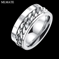 punk rock mens 8mm 316l stainless steel spinner chain ring roman number meditation gold black male wedding jewelry