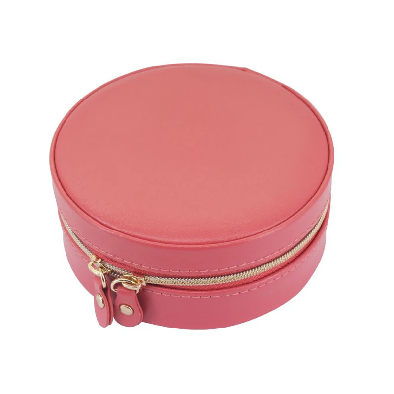 Round RED Портативный Дорожный Кожаный ювелирный многофункциональный ящик для хранения Чехол держатель серьги ожерелье простая девочка тарелка шкатулка для ювелирных изделий - Цвет: Round RED